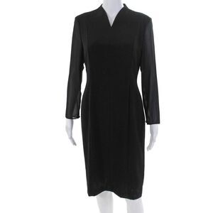 Paco Rabanne Womens Striped V Neck Long Sleeves Midi Dress Black Size Small